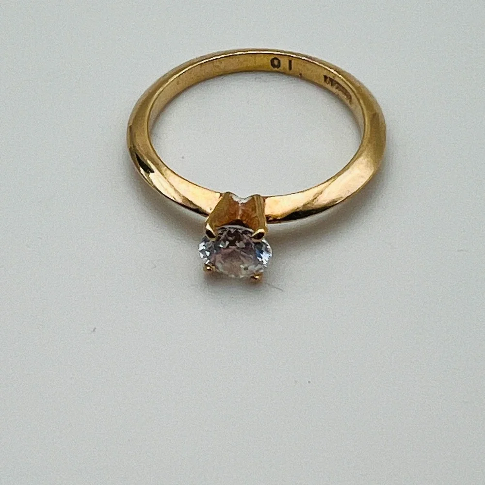 Vintage Solitaire Engagement Ring Gold Tone Clear Stone Size 10 Made in Korea